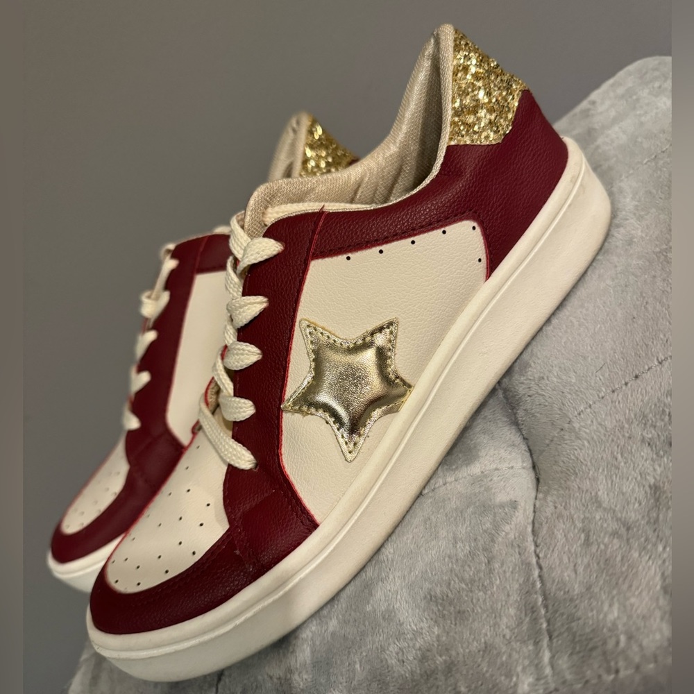 MKS burgundy & gold boutique sneakers for women!